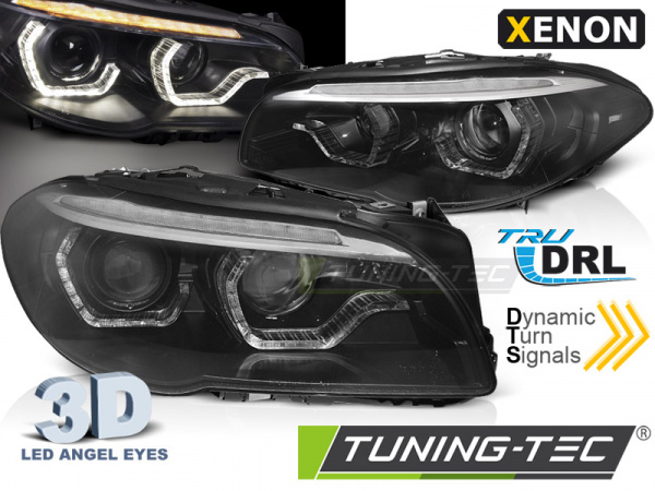 LED Angel Eyes Scheinwerfer für BMW 5er F10/F11 Lim./Touring 10-13 schwarz dynamisch